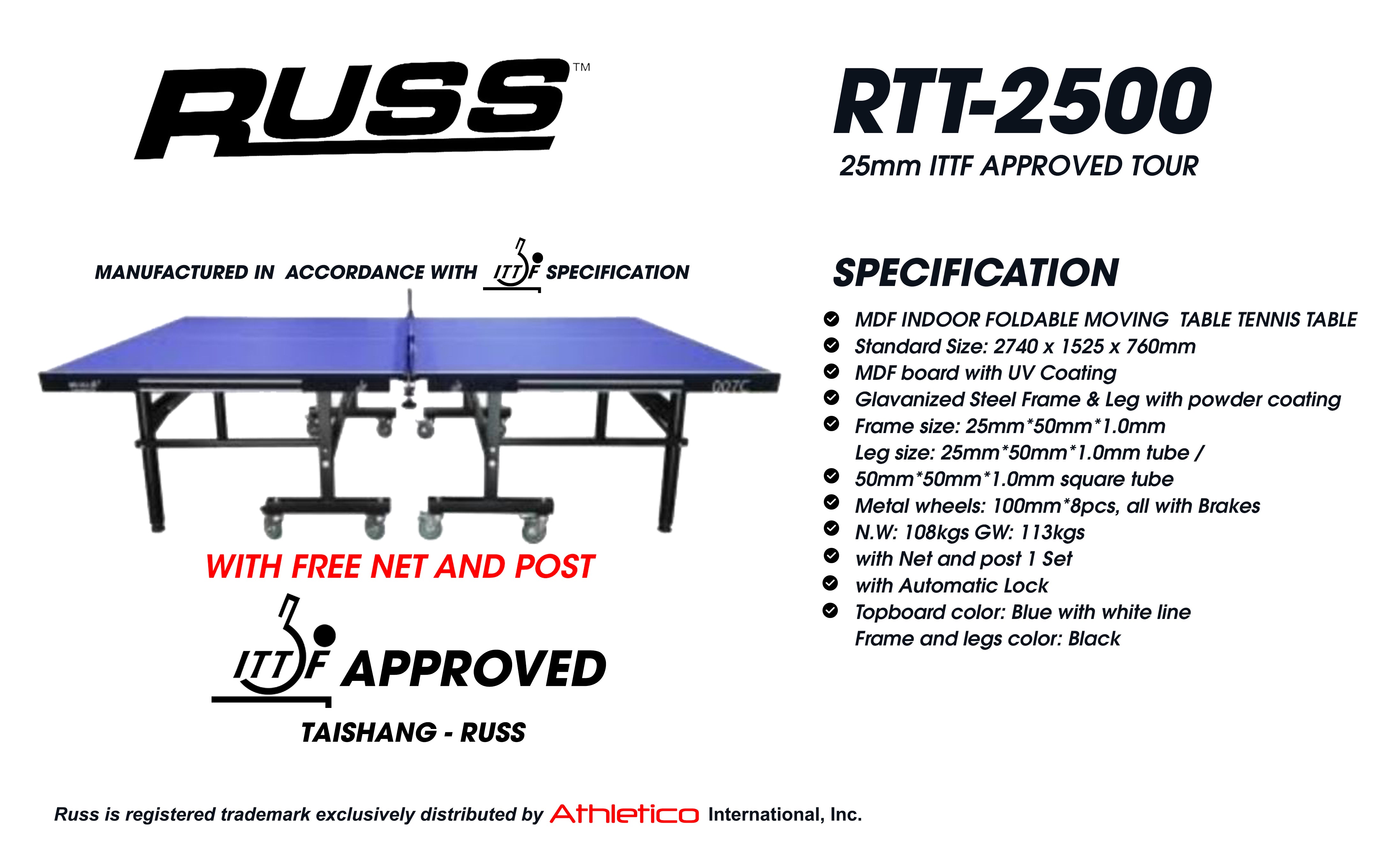 RUSS TABLE TENNIS 25mm ITTF APPROVED TOUR 2500